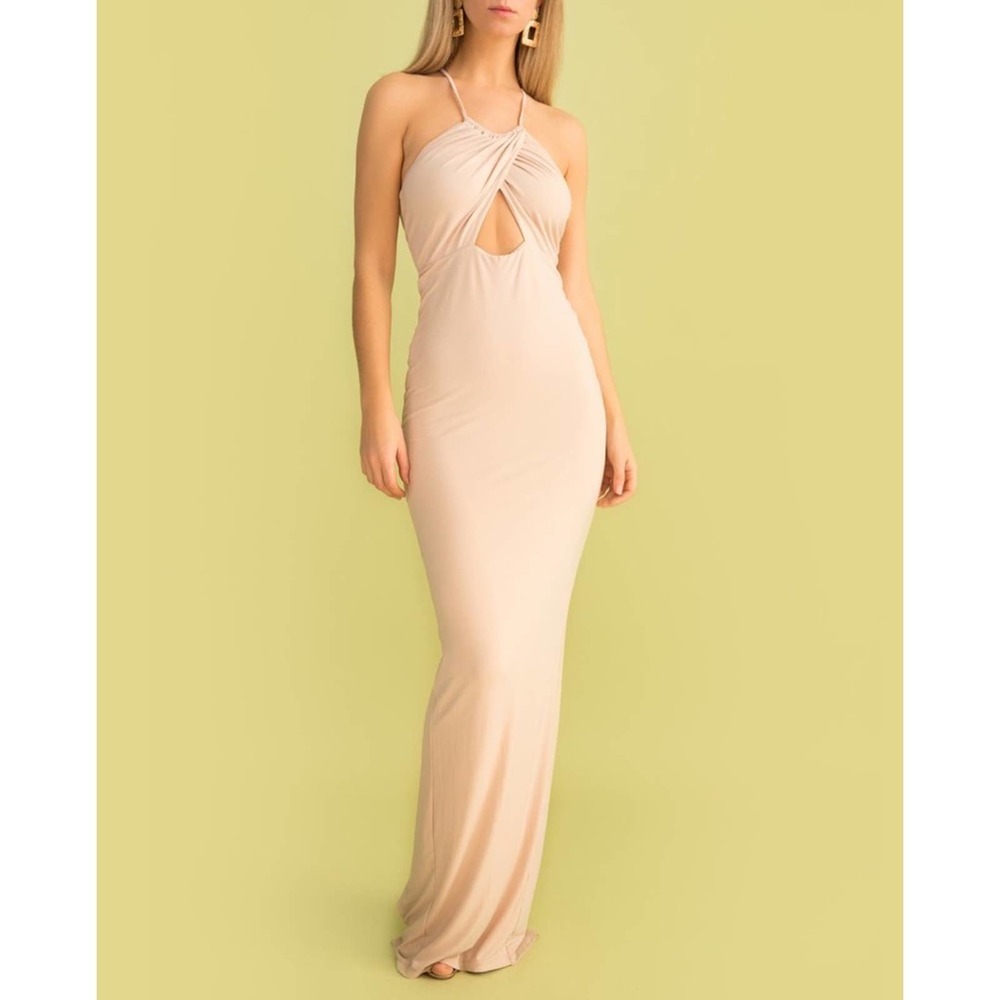 Nookie Disco Dolls Nude Maxi Dress Sz Medium